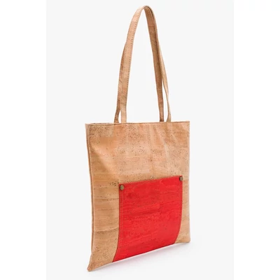 Shopping bag with pocket (beige/grapefruit)