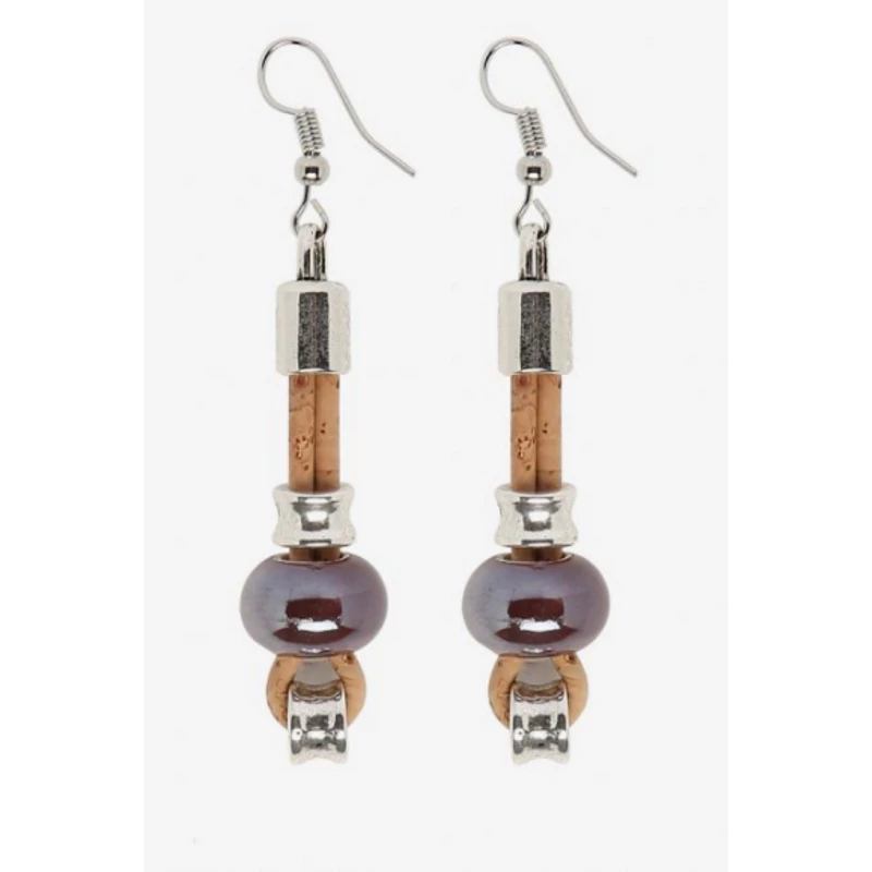 Earrings with brown ceramic ring (beige/brown)