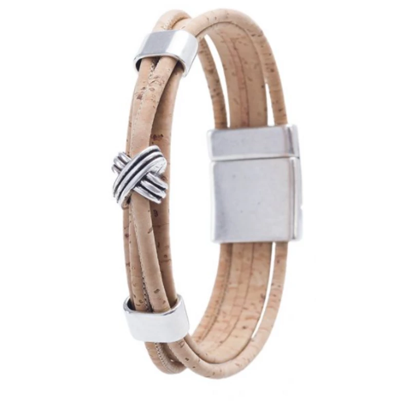 Triple bracelet with metal rings (beige)