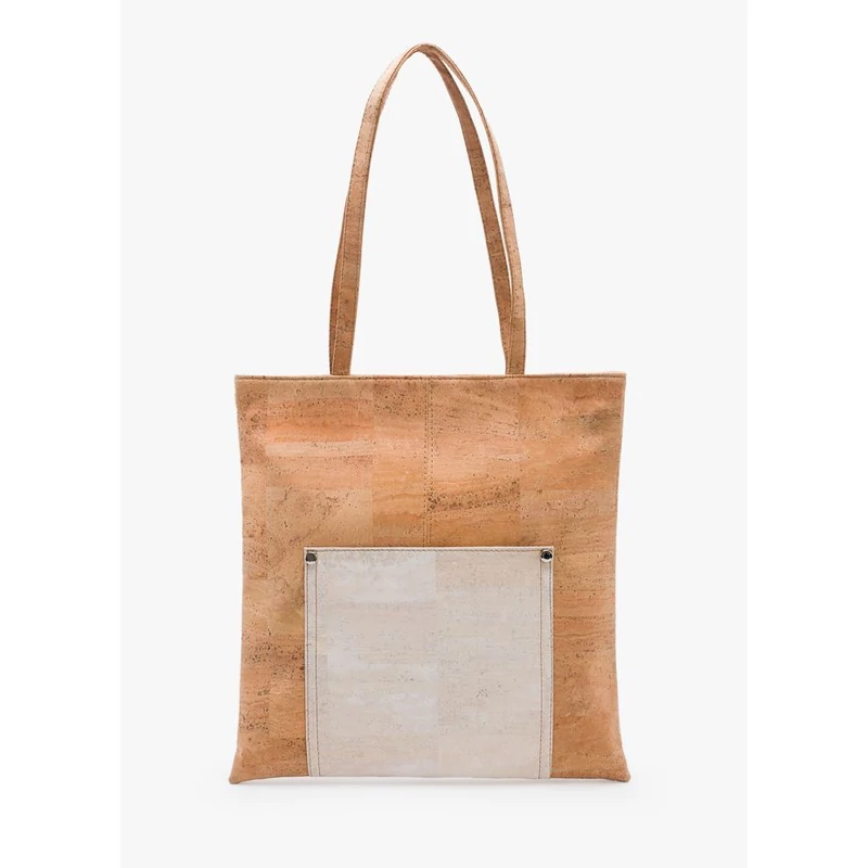 Shopping bag with pocket (beige/white)