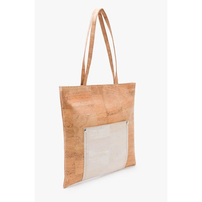 Shopping bag with pocket (beige/white)