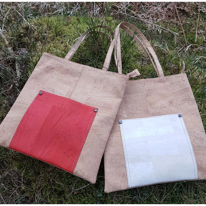 Shopping bag with pocket (beige/grapefruit)